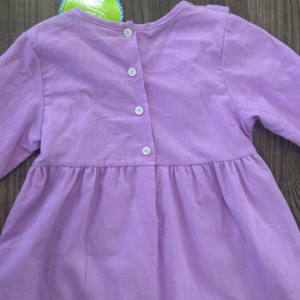Girls Lilac Purple Smocked Ruffle-Trim Long Sleeve Dress K Monogram Embroidered - Picture 10 of 10